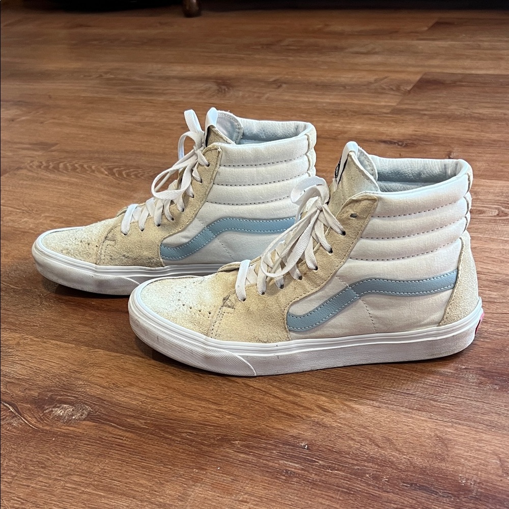 Vans High Top Beige and White Suede Sneakers